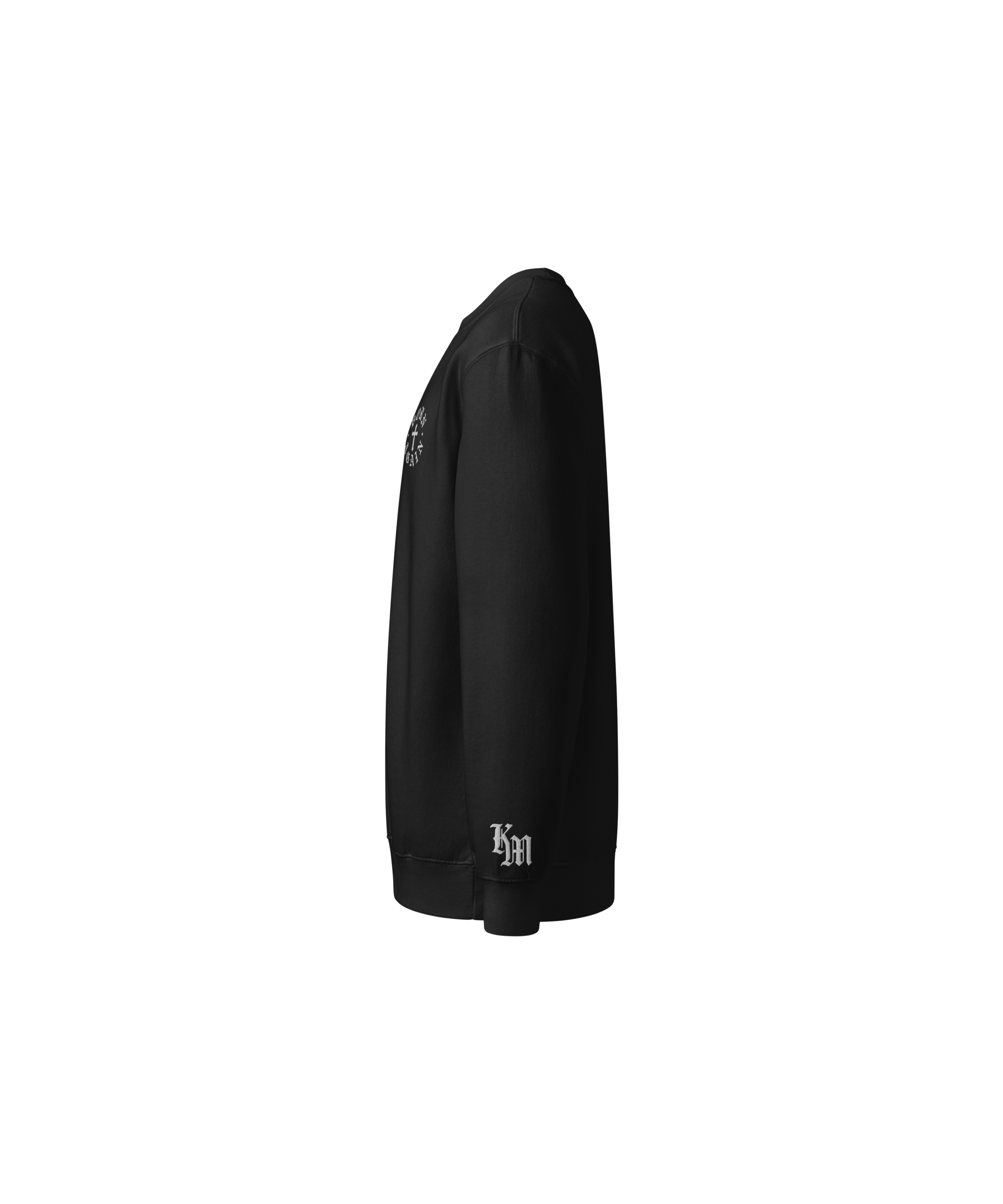 Born Again Premium Sweatshirt — White Writing — Black — Left
