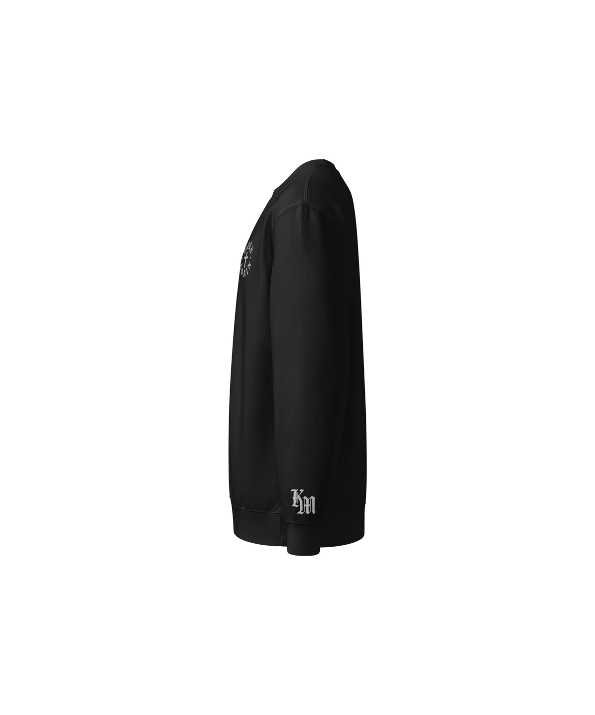 Born Again Premium Sweatshirt — White Writing — Black — Left
