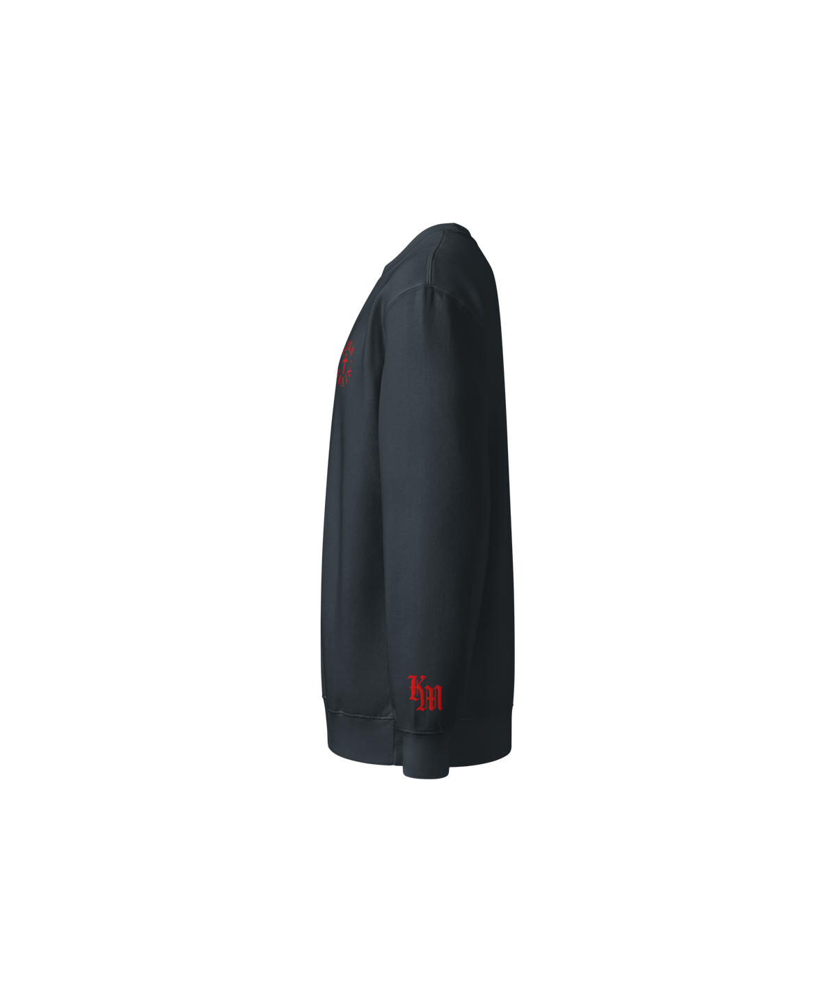 Born Again Premium Sweatshirt — Red Writing — Navy — Left