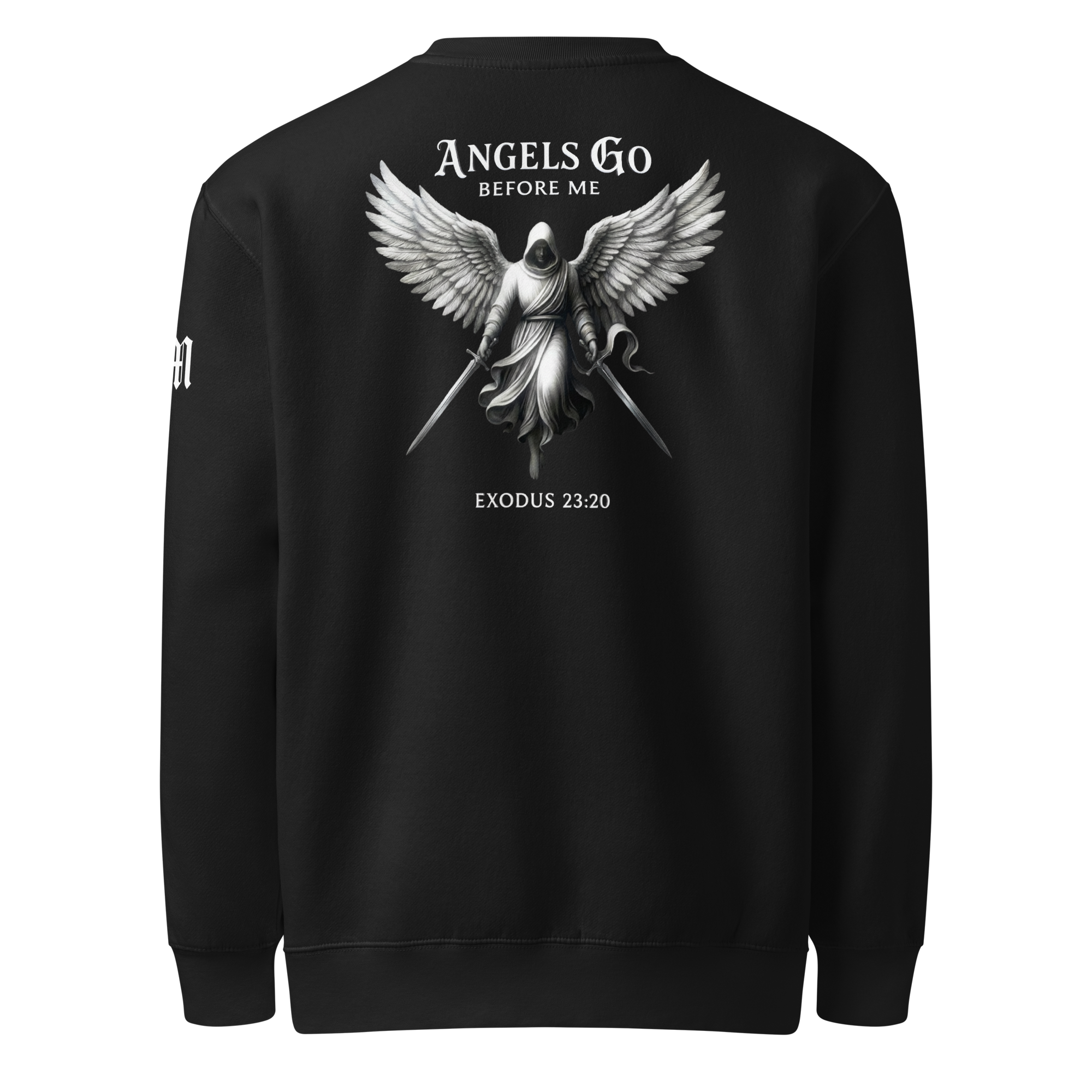 Angels Go Before Me Premium Sweatshirt — black — Back