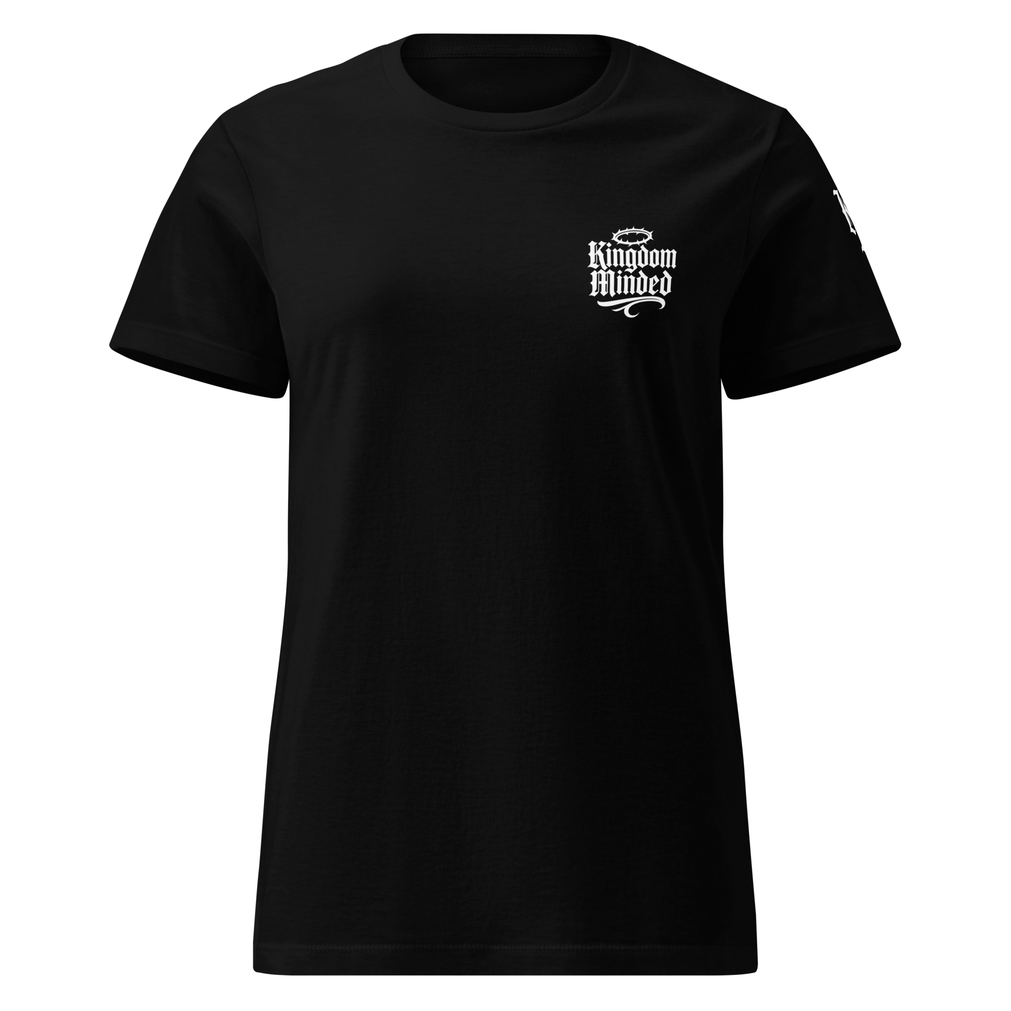 Angels Go Before Me Premium Women's Tee — Black — Front