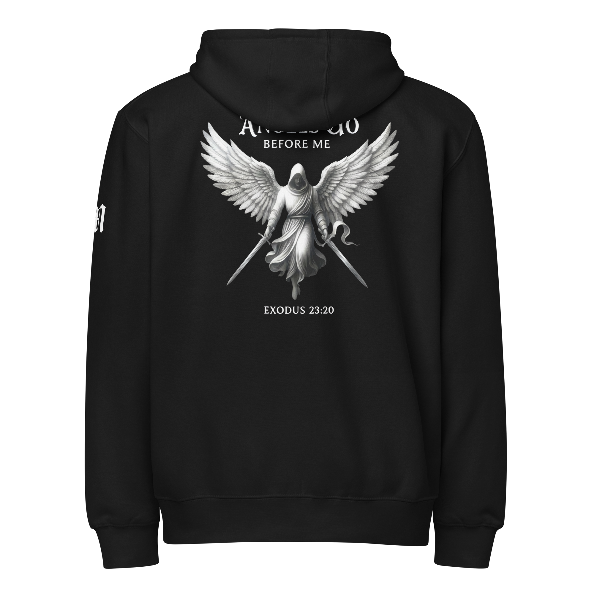 Angels Go Before Me Premium Zip Hoodie — black — Back