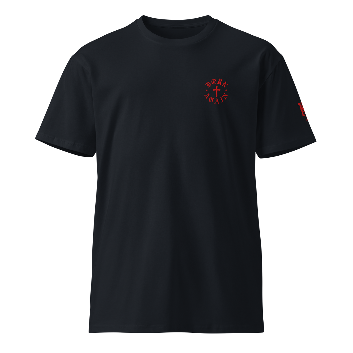 Born Again Premium Tee — Classic Navy — Front