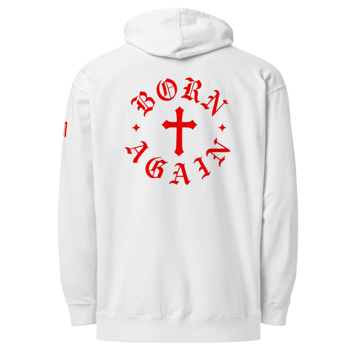 Born Again Premium Design Pullover Hoodie — White — Back