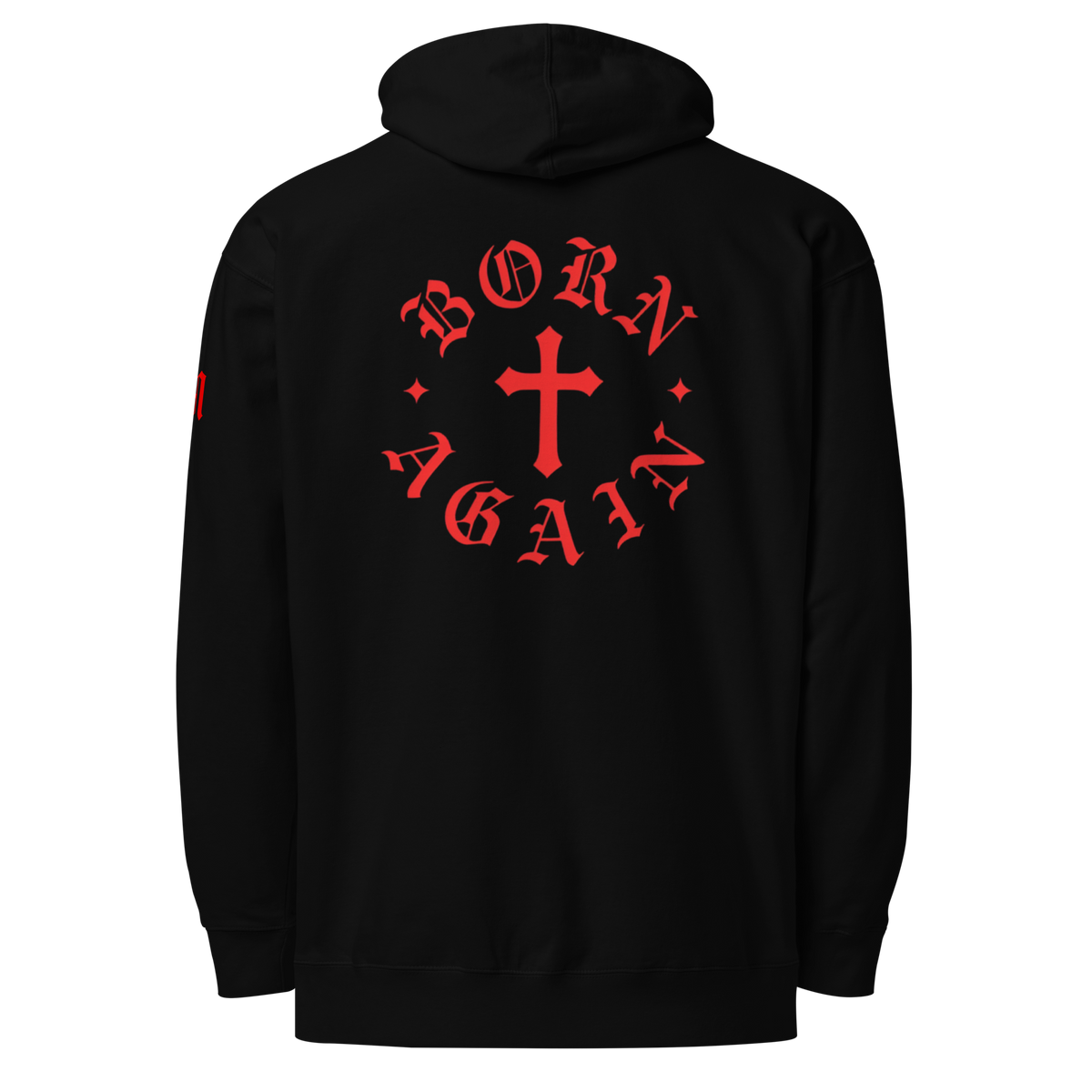 Born Again Premium Design Pullover Hoodie — Black — Back