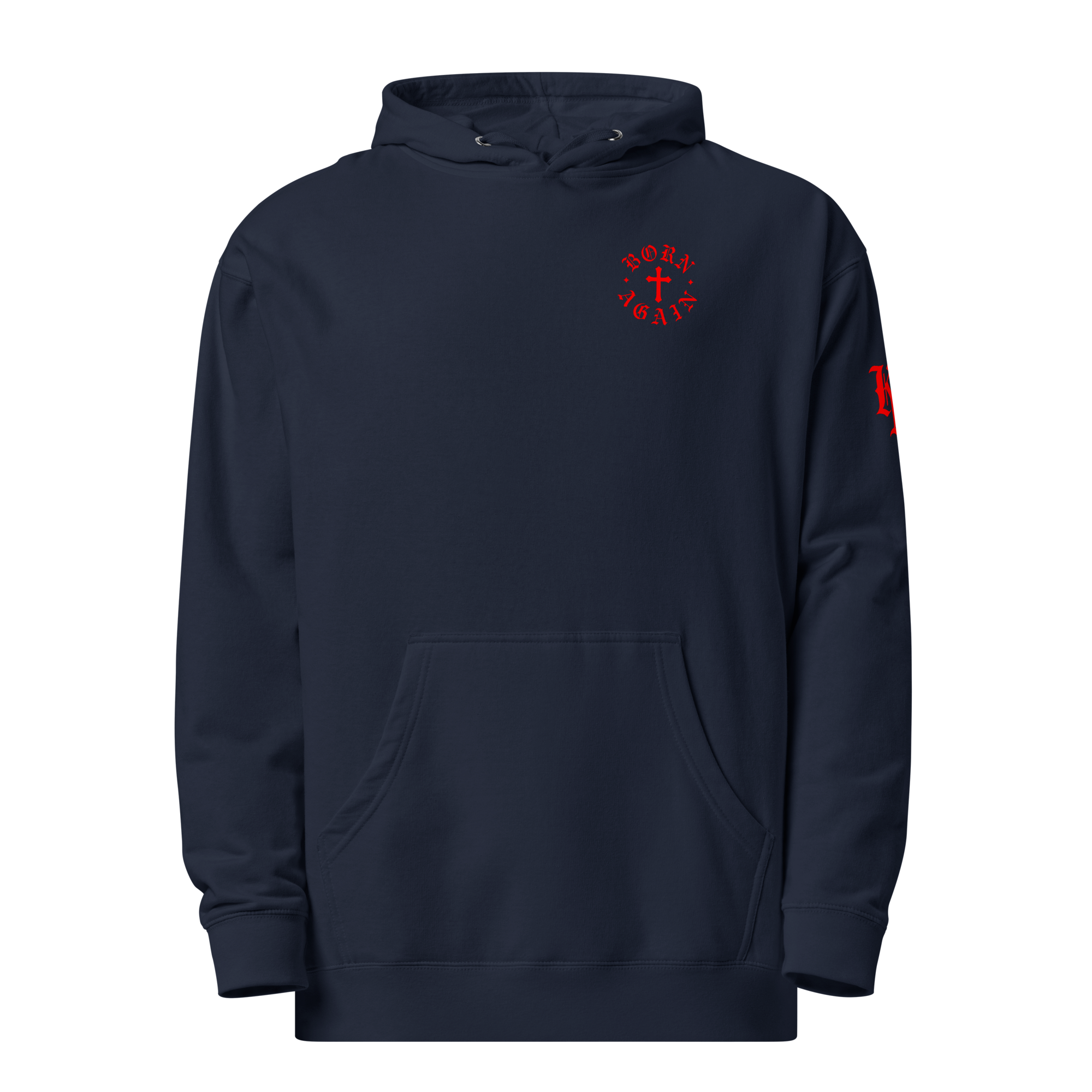 Born Again Premium Design Pullover Hoodie — Classic Navy — Front