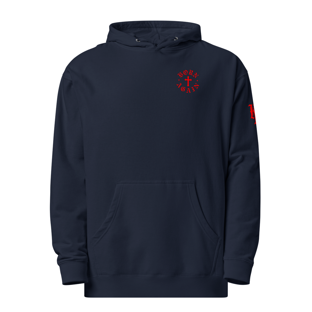 Born Again Premium Design Pullover Hoodie — Classic Navy — Front