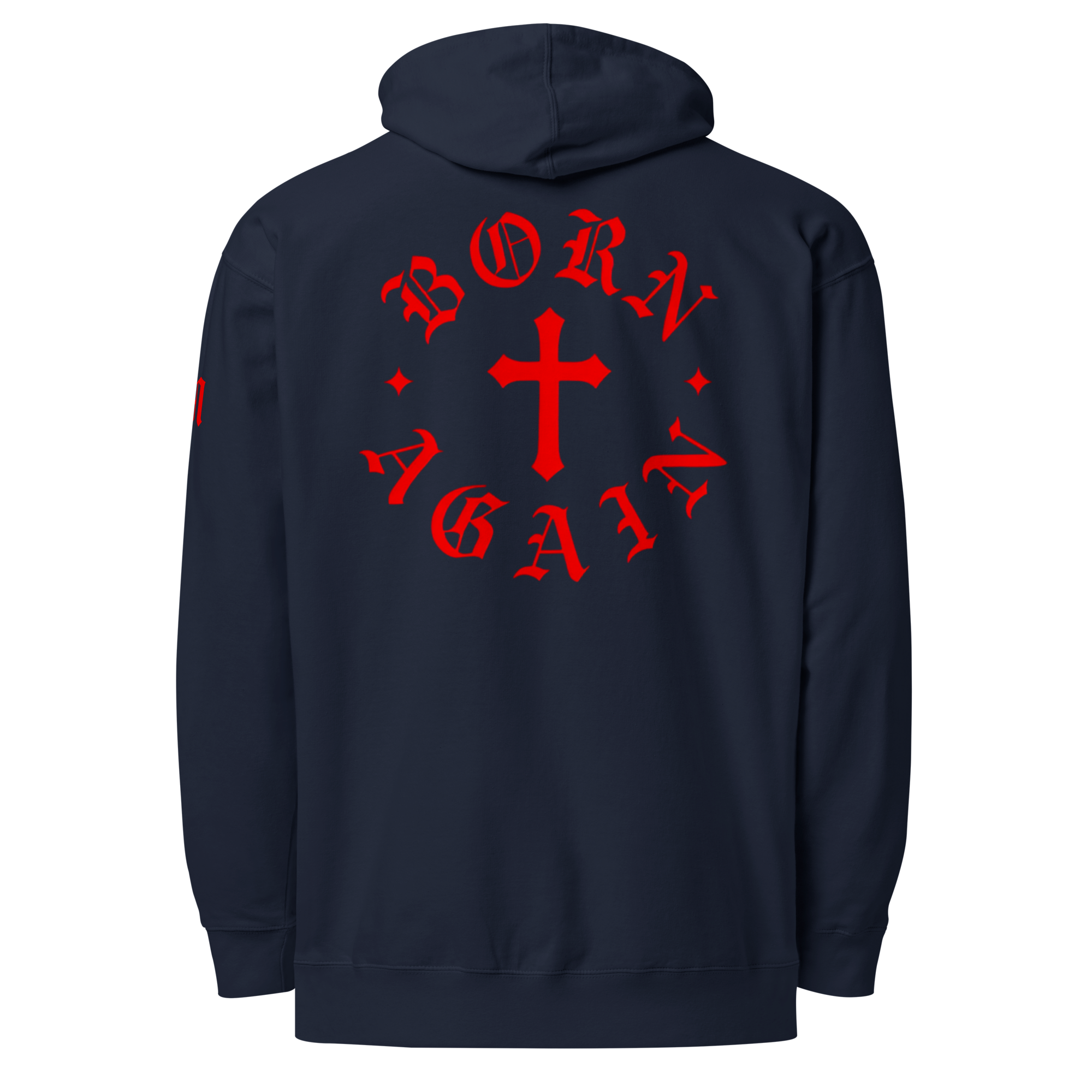 Born Again Premium Design Pullover Hoodie — Classic Navy — Back