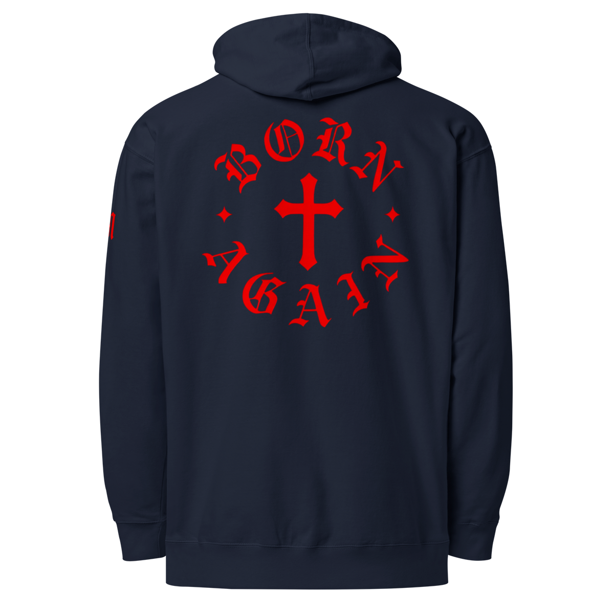 Born Again Premium Design Pullover Hoodie — Classic Navy — Back