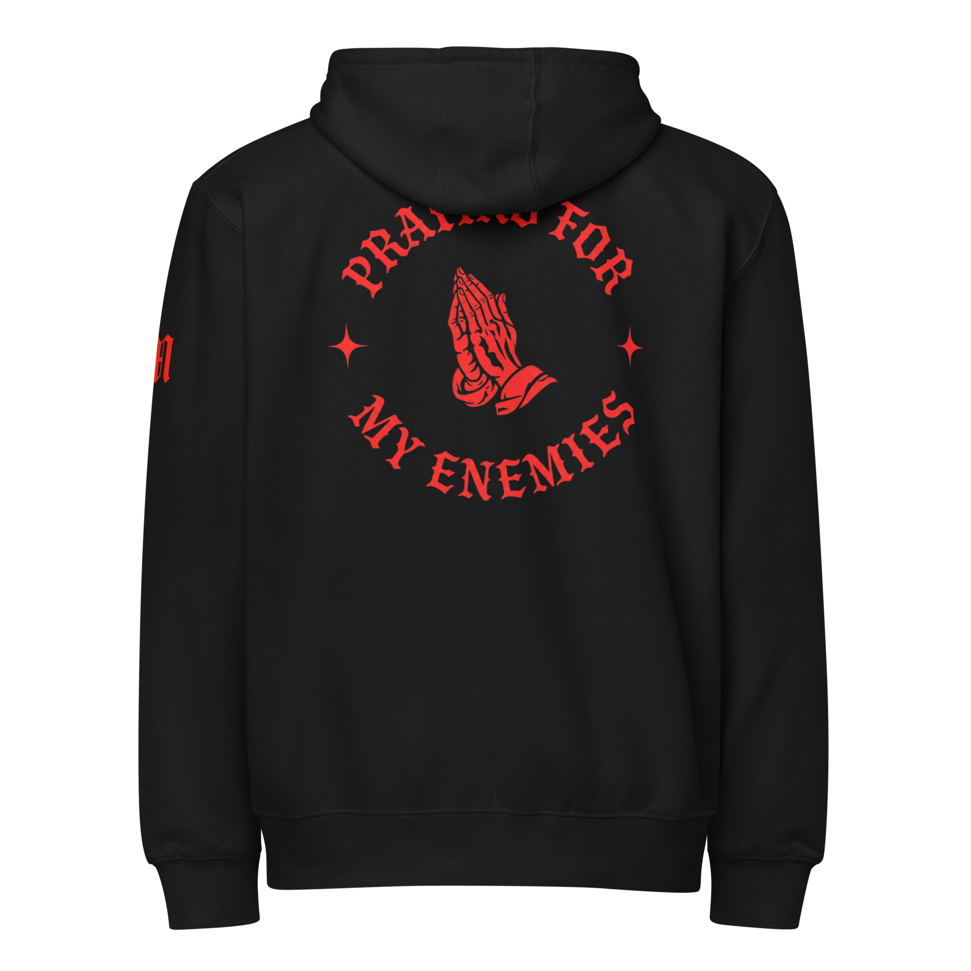 Praying for My Enemies Premium Zip Hoodie — black — Back