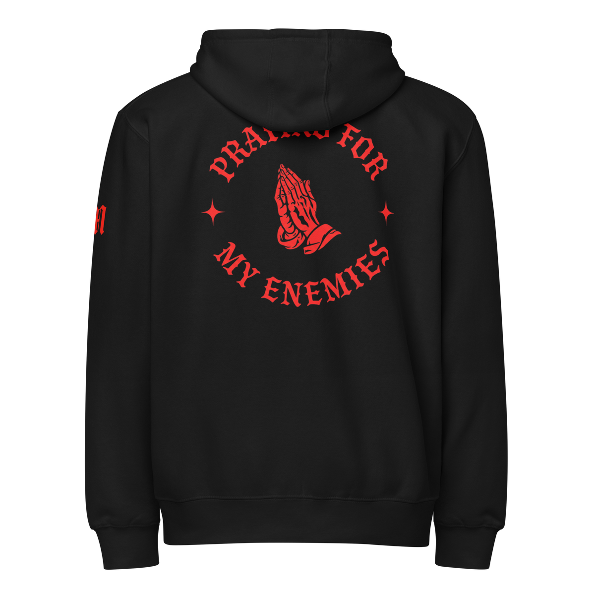 Praying for My Enemies Premium Zip Hoodie — black — Back