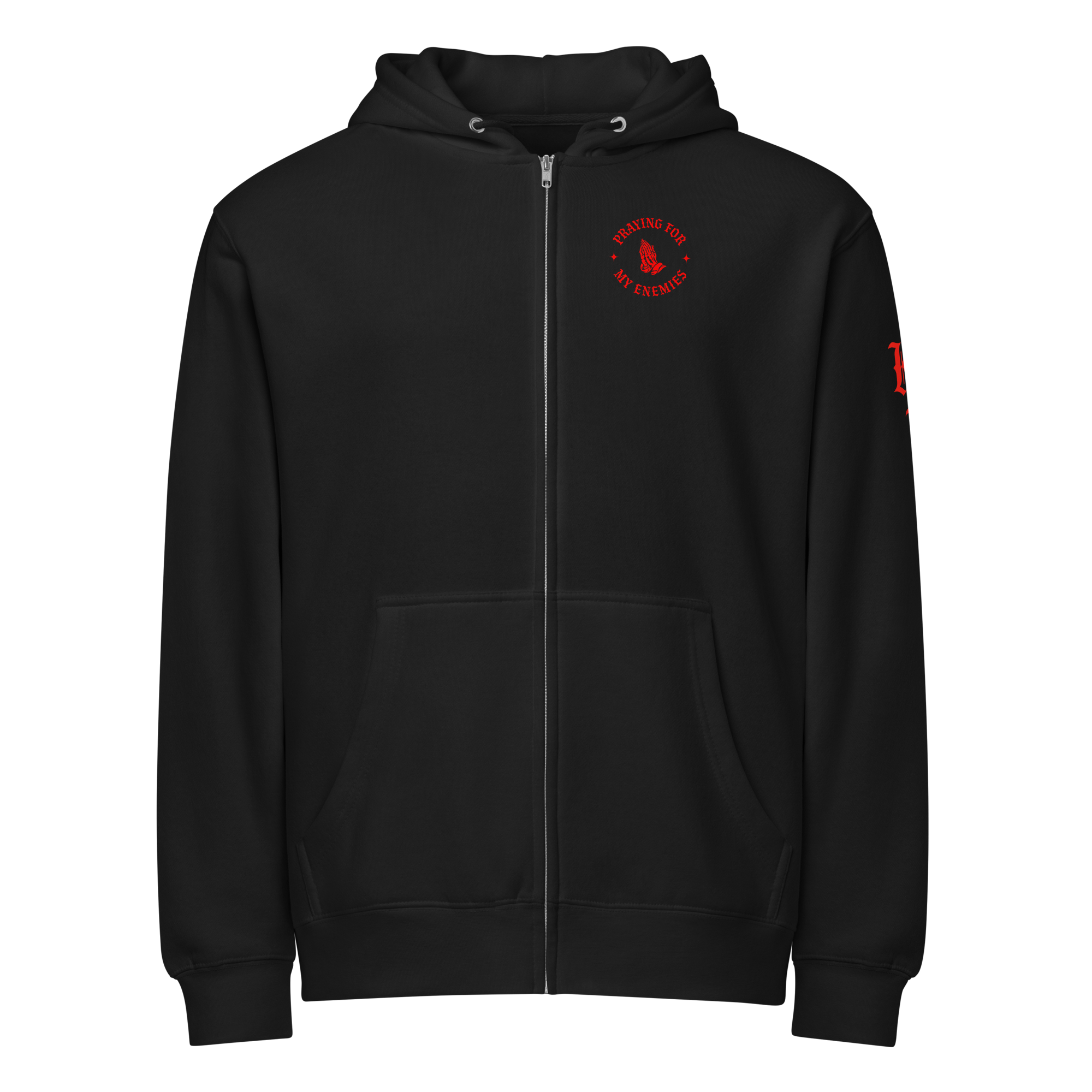 Praying for My Enemies Premium Zip Hoodie — black — Front