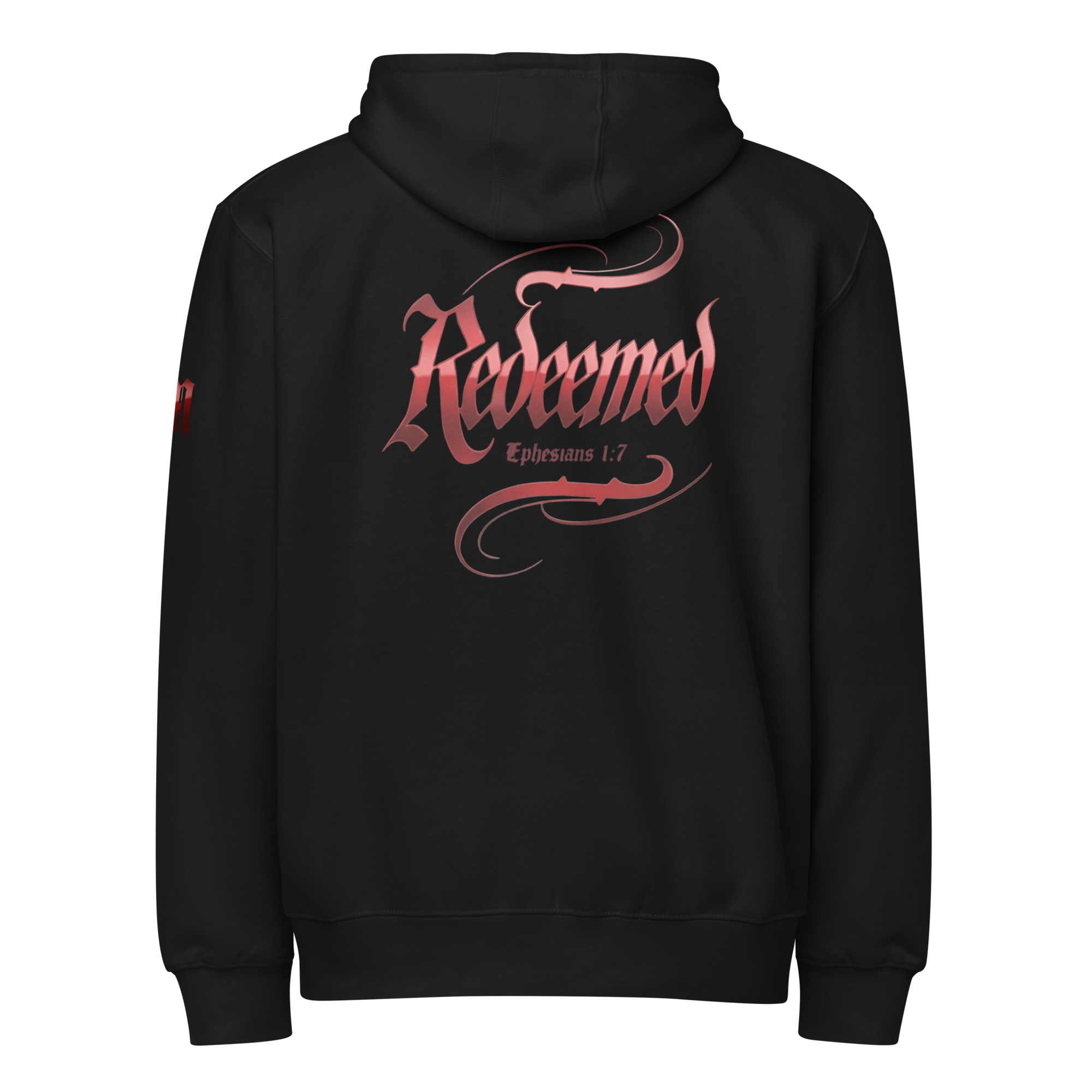 Redeemed Premium Zip Hoodie — black — Back