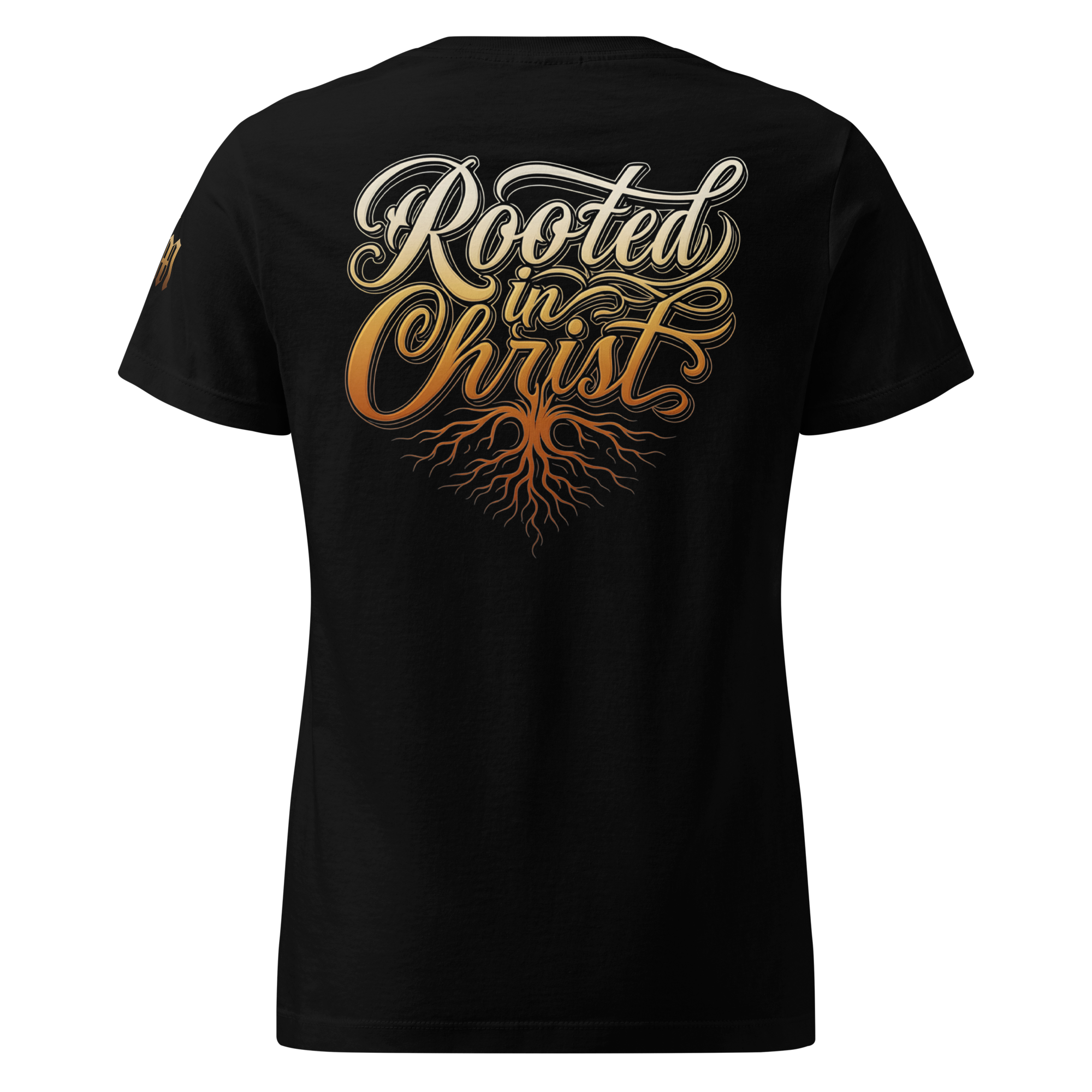 Rooted in Christ Premium Women's Tee — Black — Back