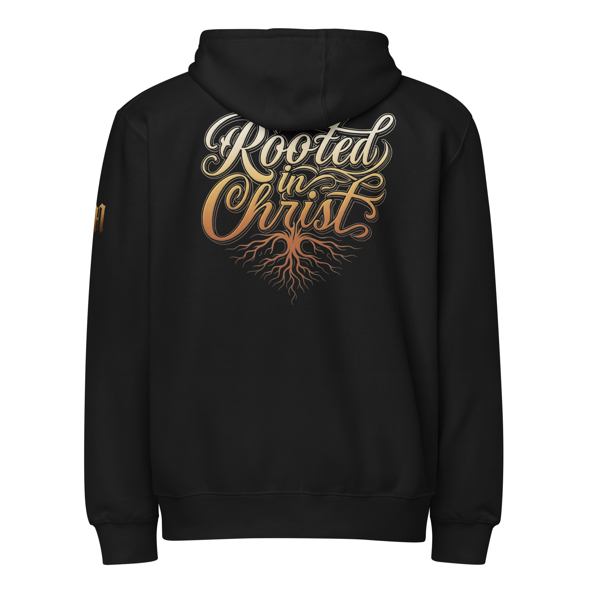 Rooted in Christ Premium Zip Hoodie — black — Back