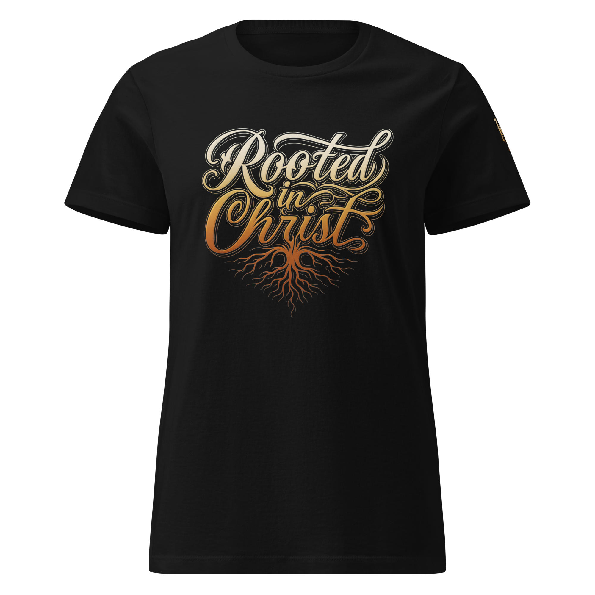 Rooted in Christ Women's Tee — Black — Front