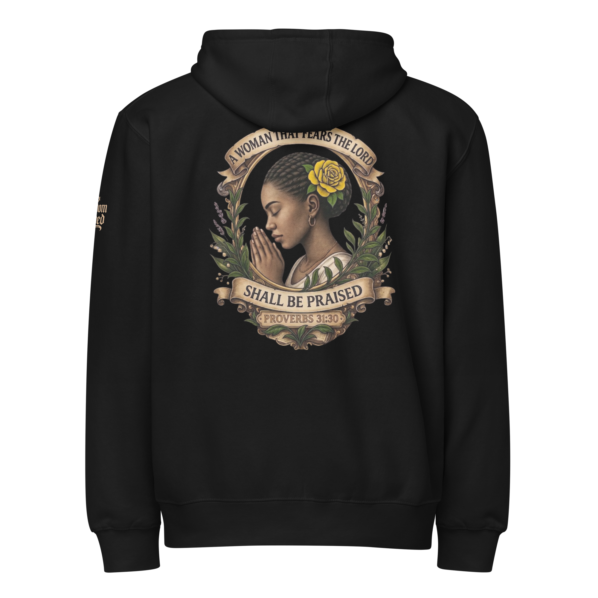Shall Be Praised Premium Zip Hoodie — black — Back