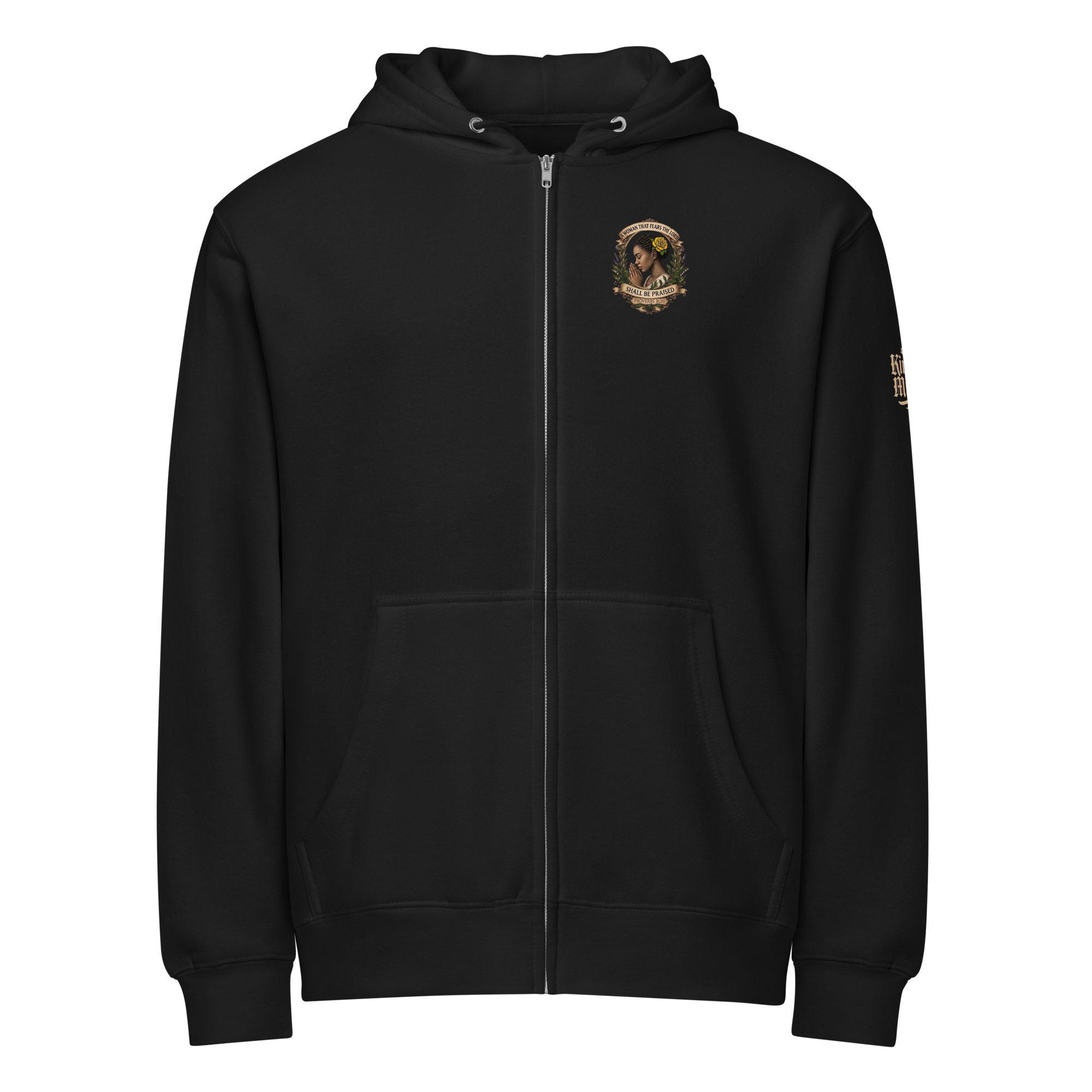 Shall Be Praised Premium Zip Hoodie — black — Front