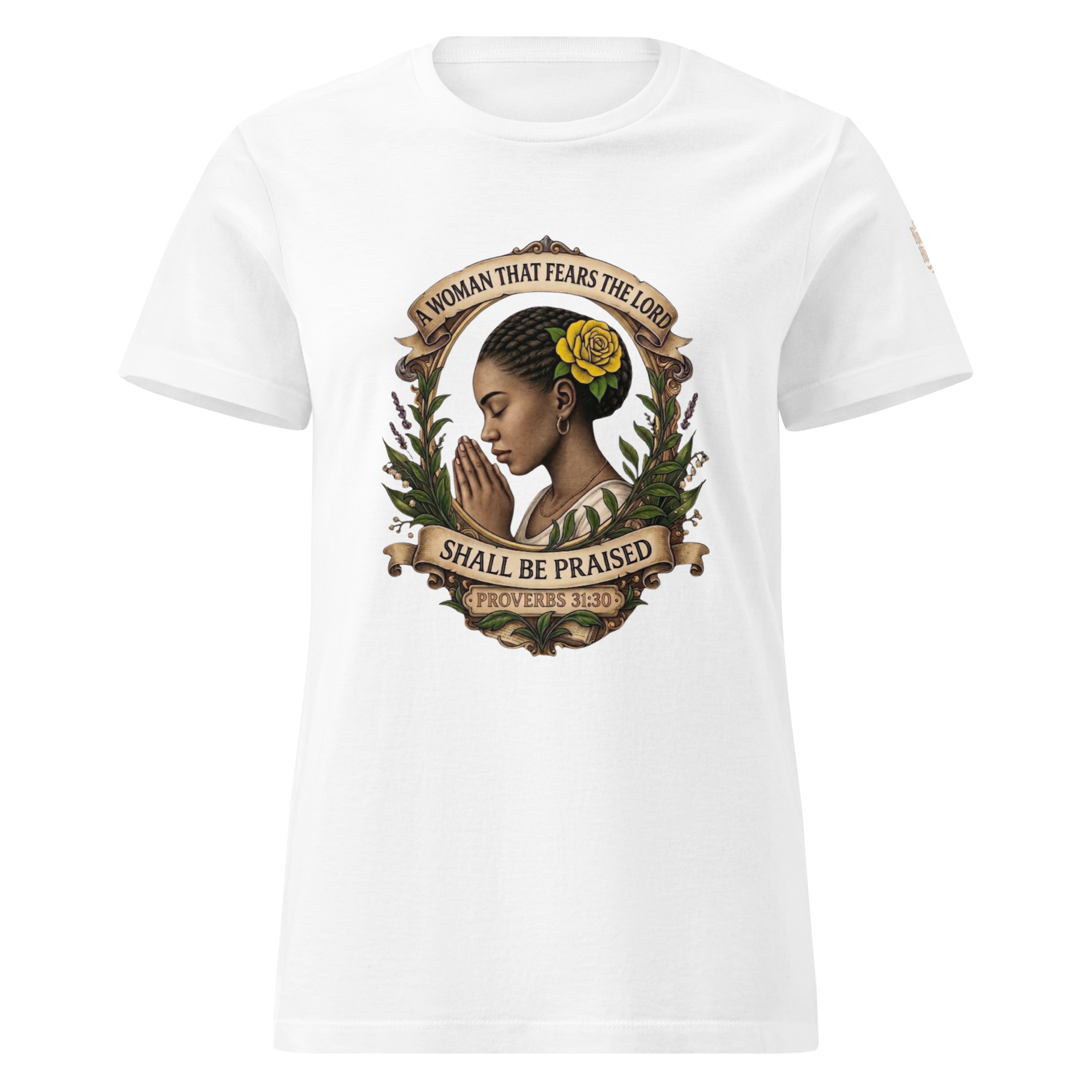 Shall Be Praised Women's Tee — White — Front