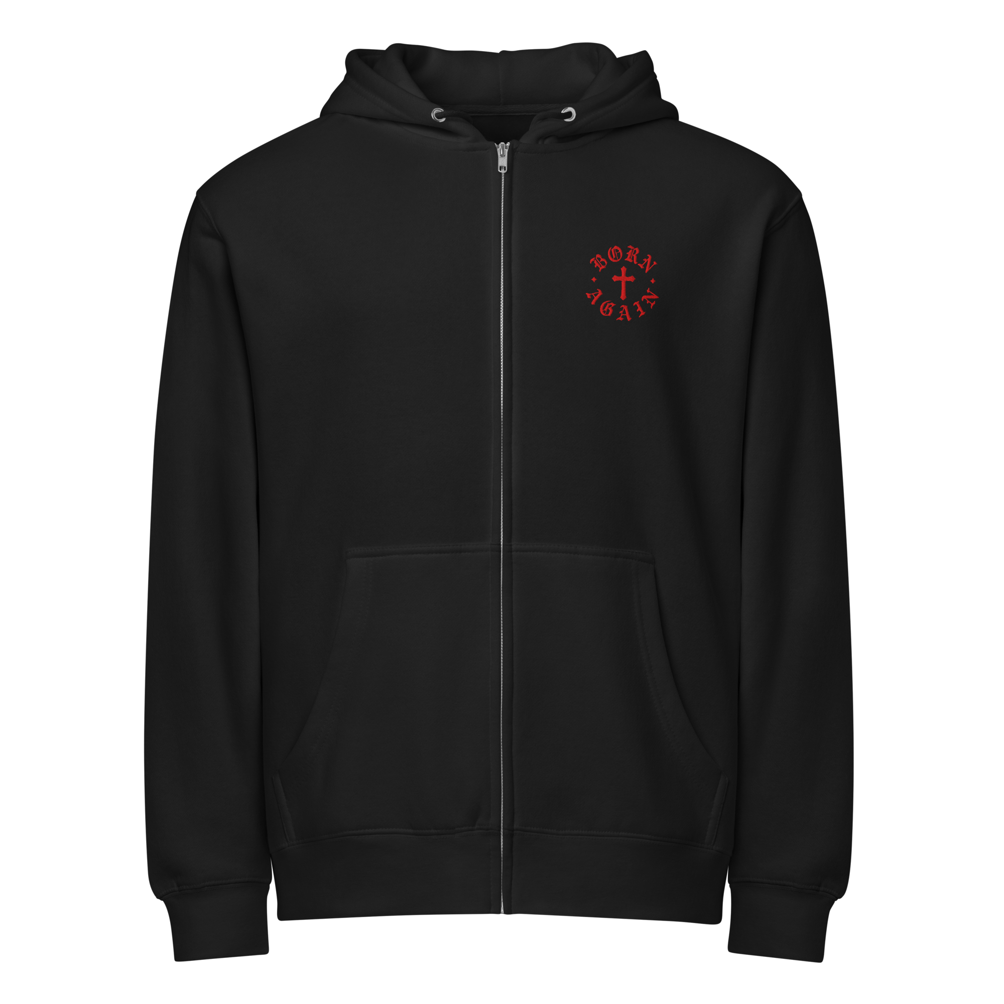 Born Again Premium Design Zip Hoodie — Black — Front