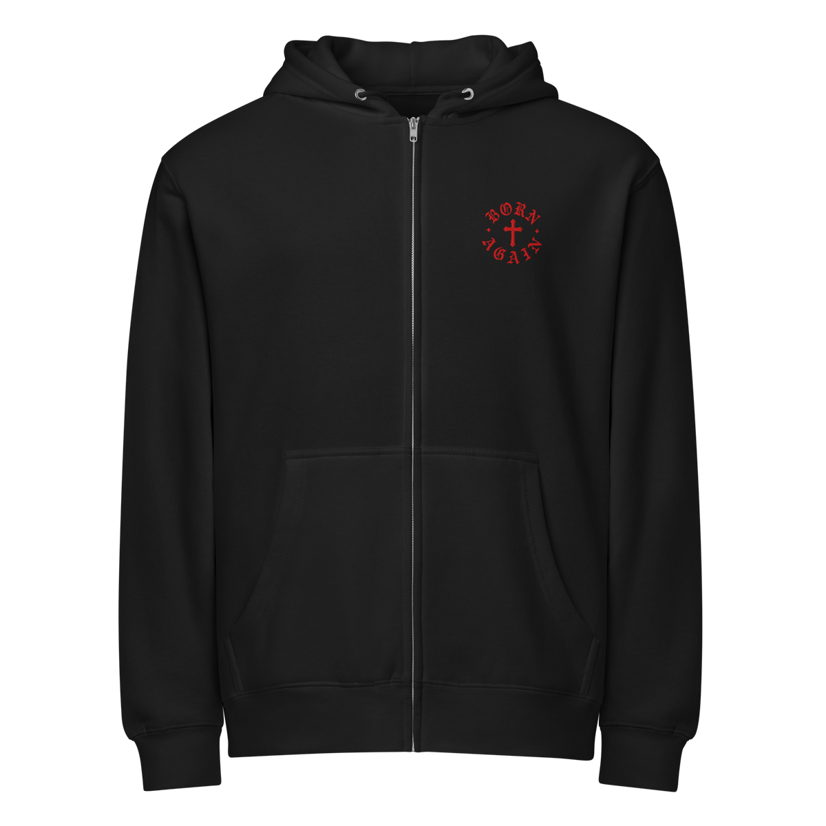 Born Again Premium Design Zip Hoodie — Black — Front
