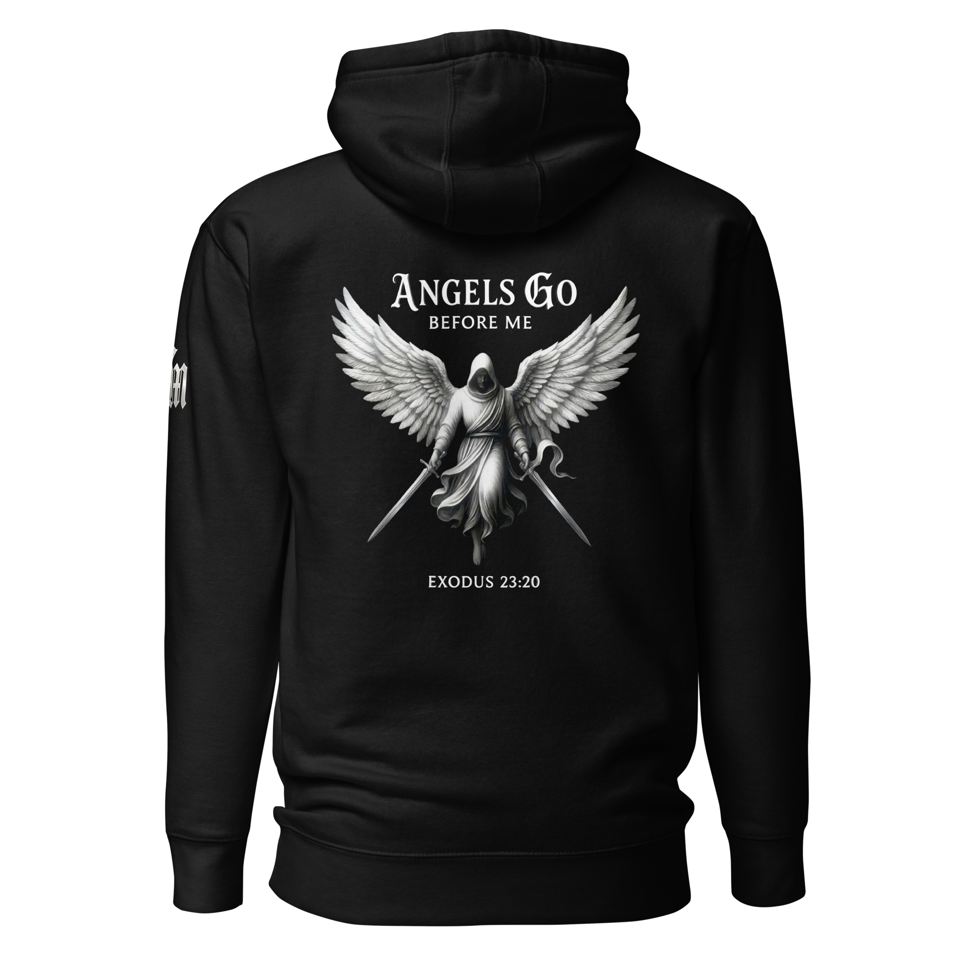 Angels Go Before Me Premium Pullover Hoodie — black — Back