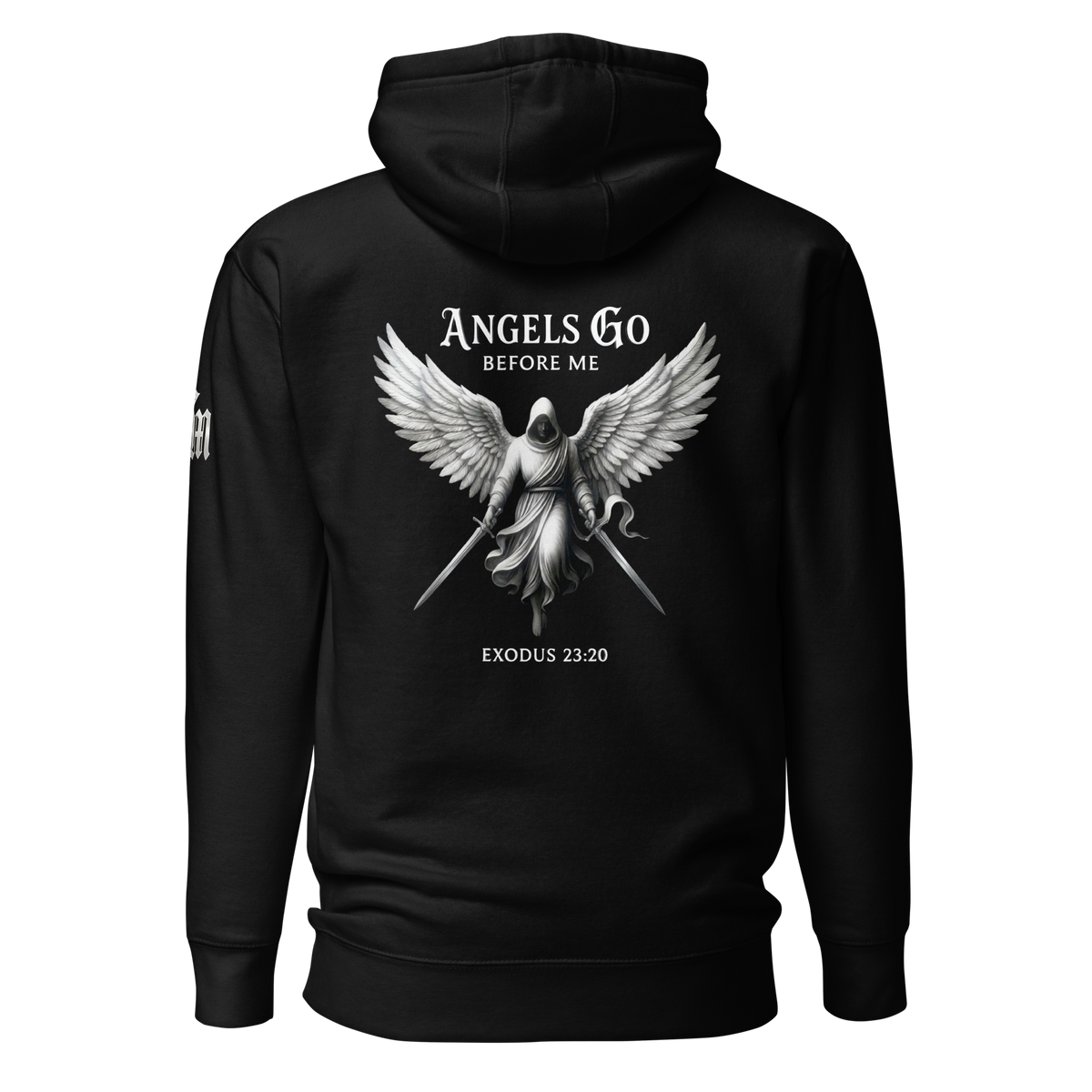 Angels Go Before Me Premium Pullover Hoodie — black — Back