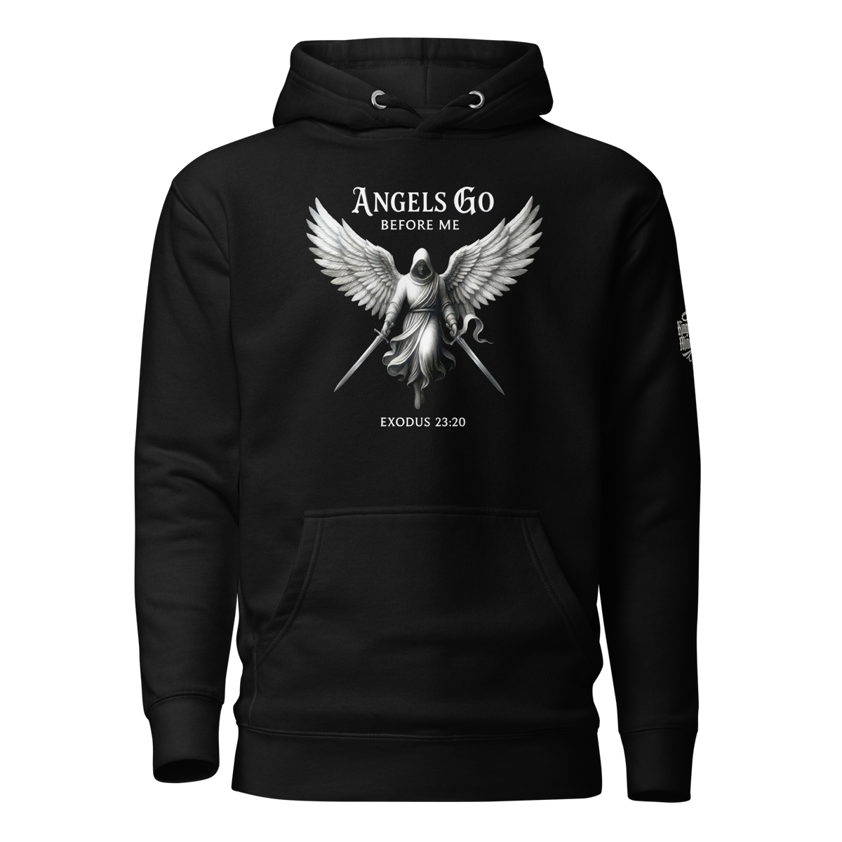 Angels Go Before Me Pullover Hoodie — black — Front