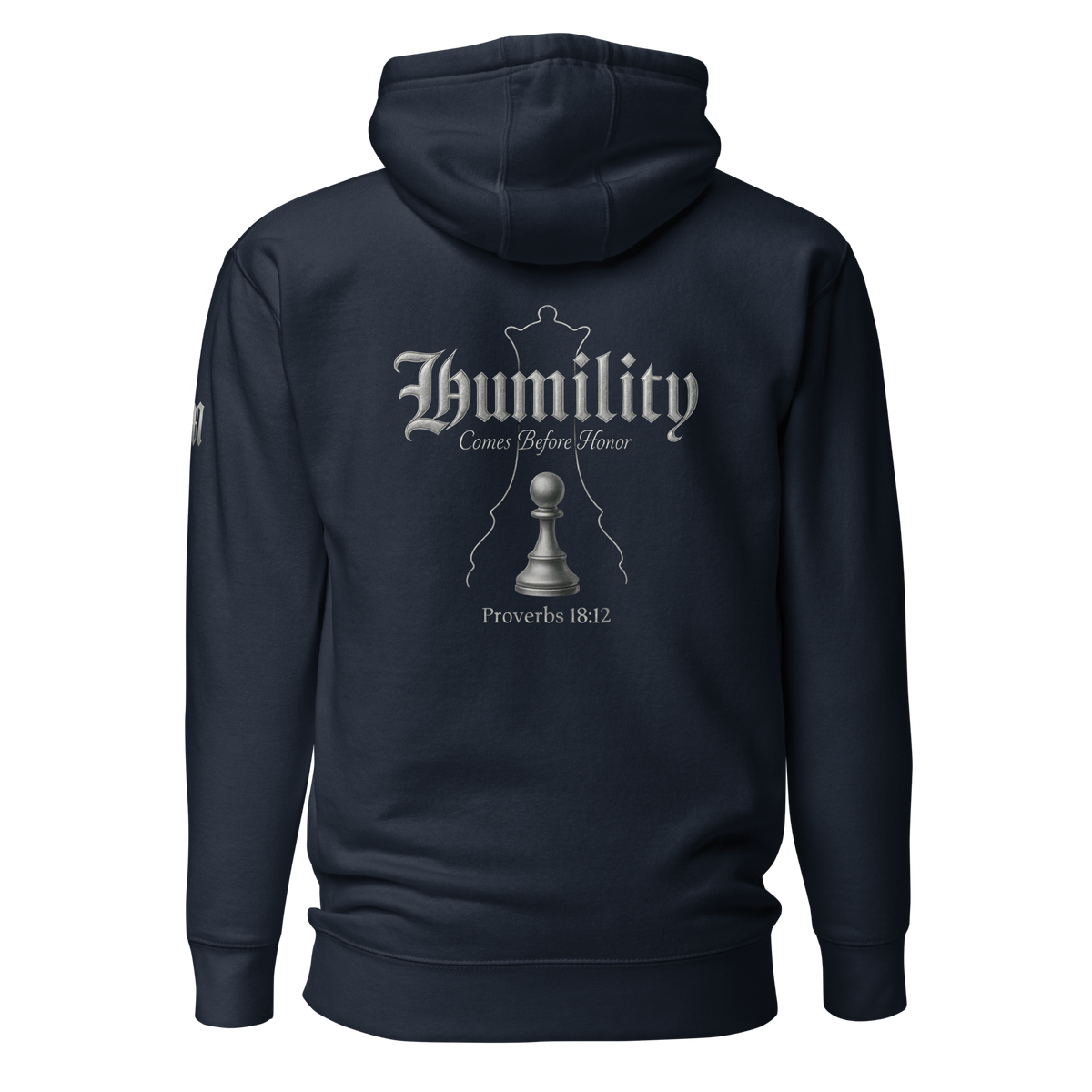 Humility Premium Pullover Hoodie — Classic Navy — Back