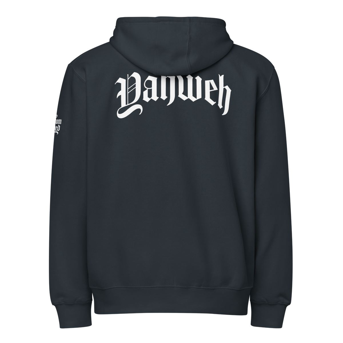 Yahweh Premium Zip Hoodie — Navy — Back