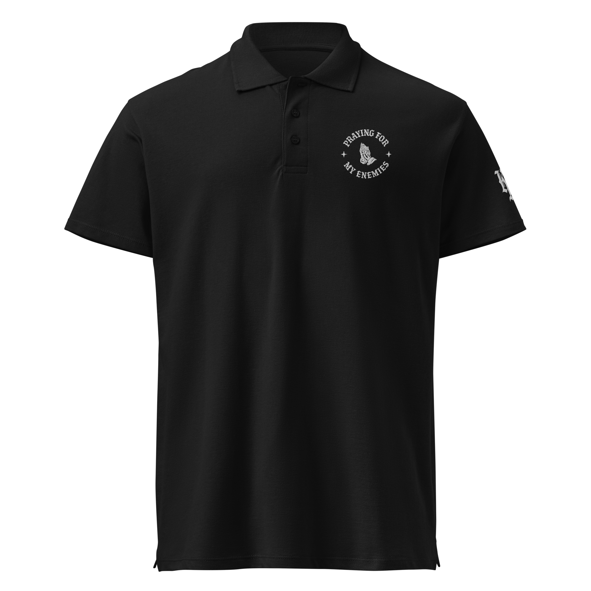 Praying for My Enemies Polo — black — Front
