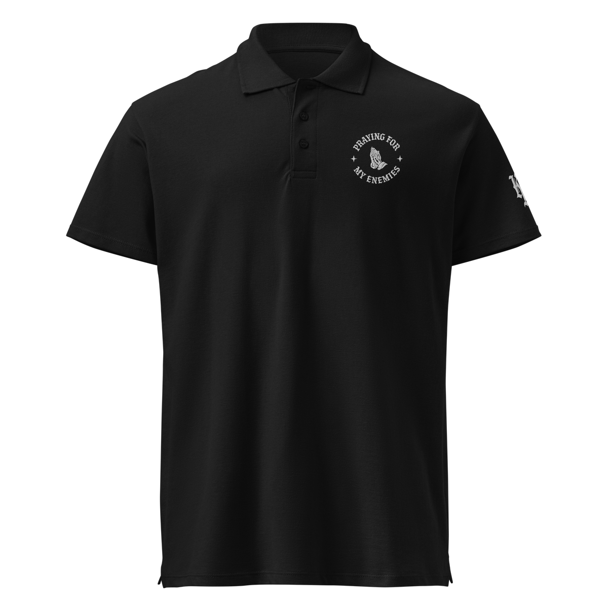 Praying for My Enemies Polo — black — Front