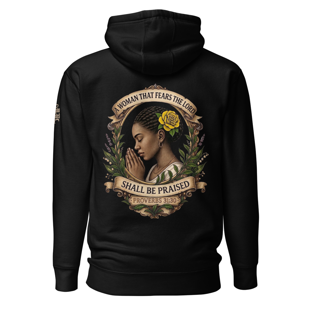 Shall Be Praised Premium Pullover Hoodie — black — Back
