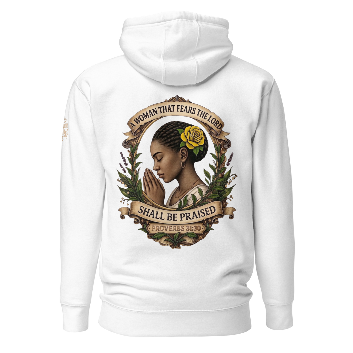 Shall Be Praised Premium Pullover Hoodie — white — Back