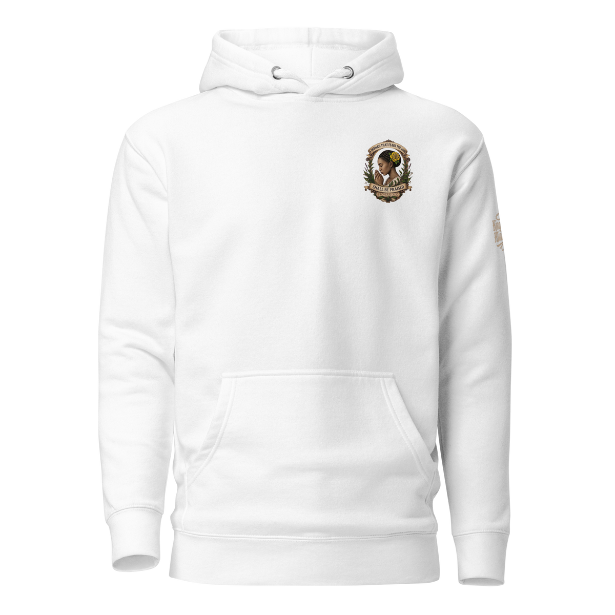Shall Be Praised Premium Pullover Hoodie — white — Front