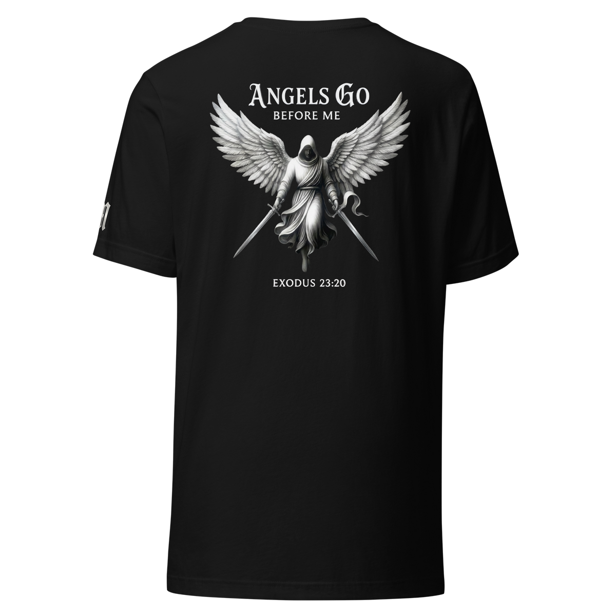 Angels Go Before Me Premium Tee — Black — Back